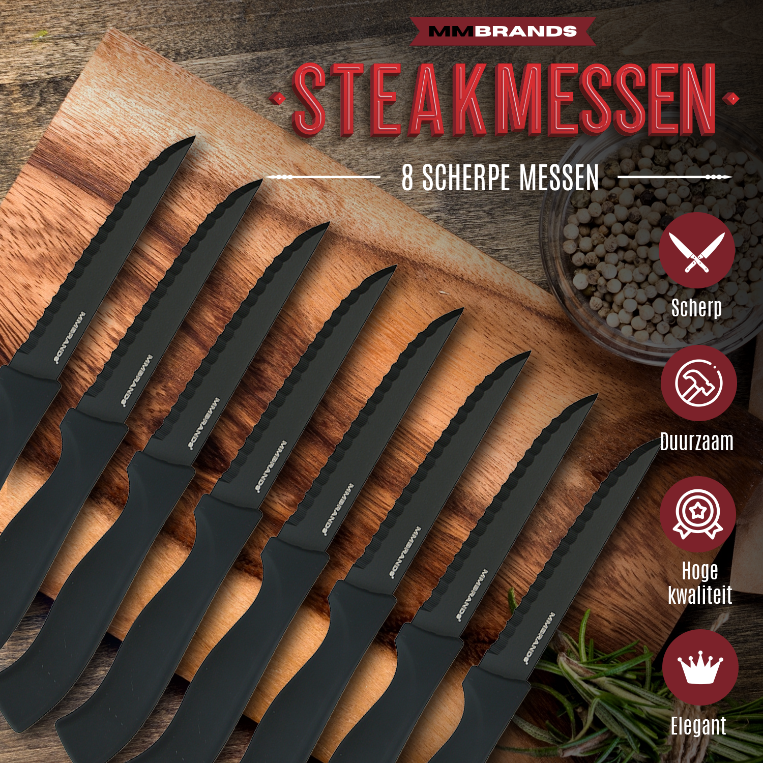 Steakmesser Set – 8-teilig – Schwarz