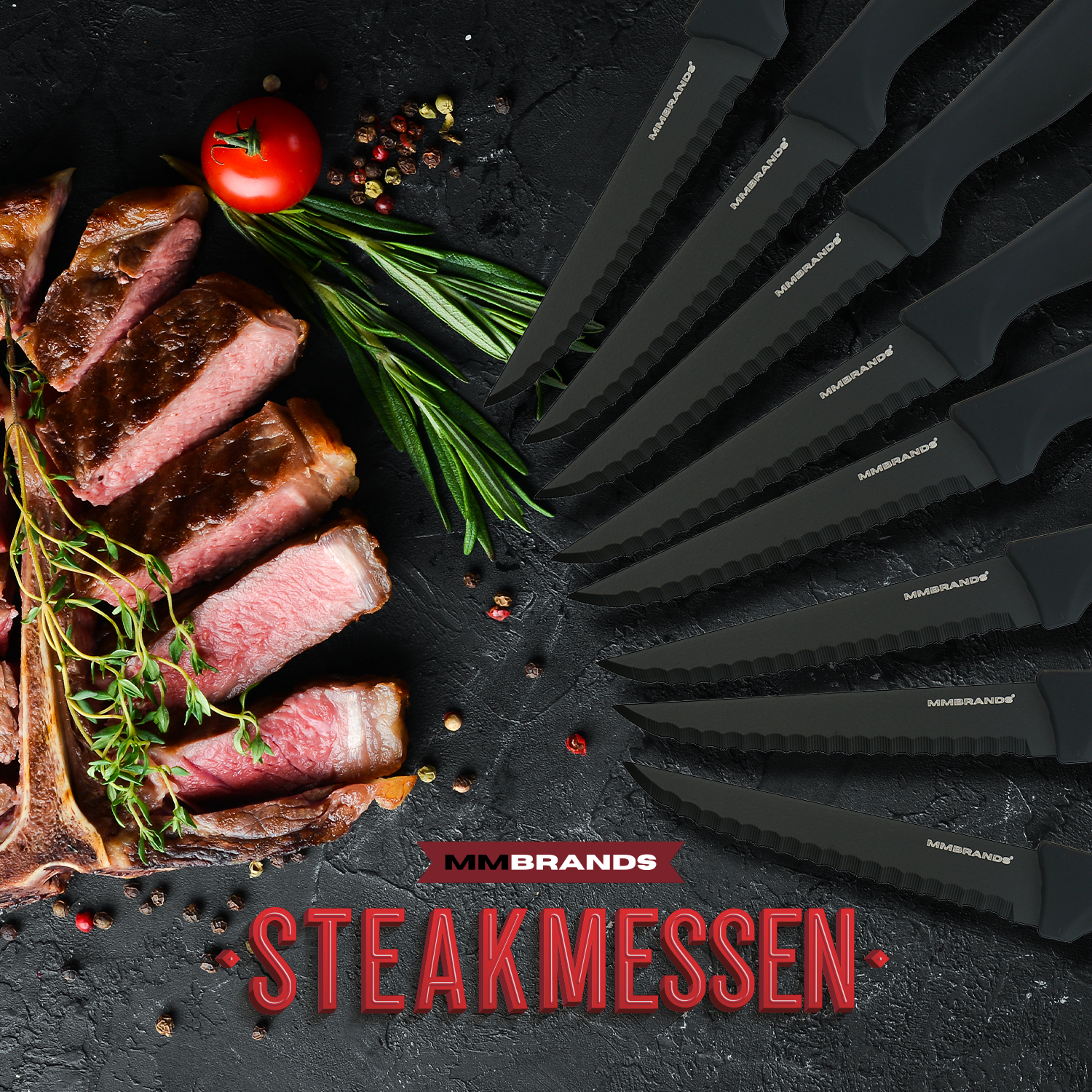 Steakmesser Set – 8-teilig – Schwarz